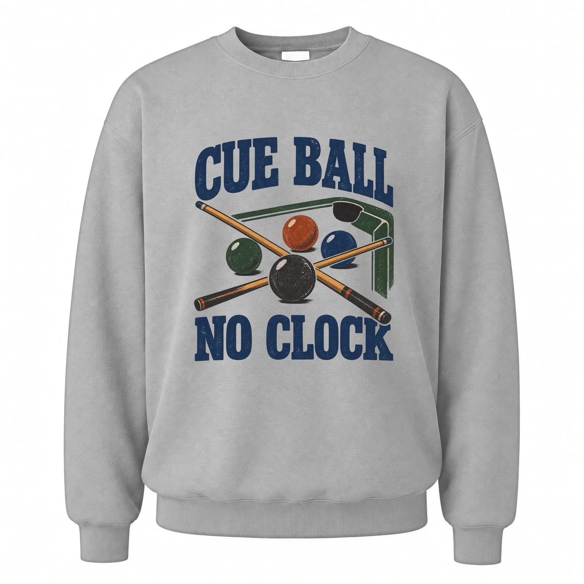 Sport Grey vintage sweatshirt with Cue Ball No Clock printed front design