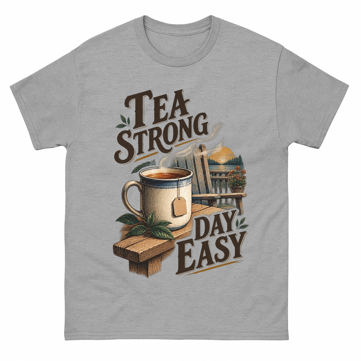 Sport Grey vintage t-shirt with Tea Strong Day Easy printed front design