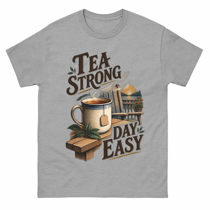 Sport Grey vintage t-shirt with Tea Strong Day Easy printed front design