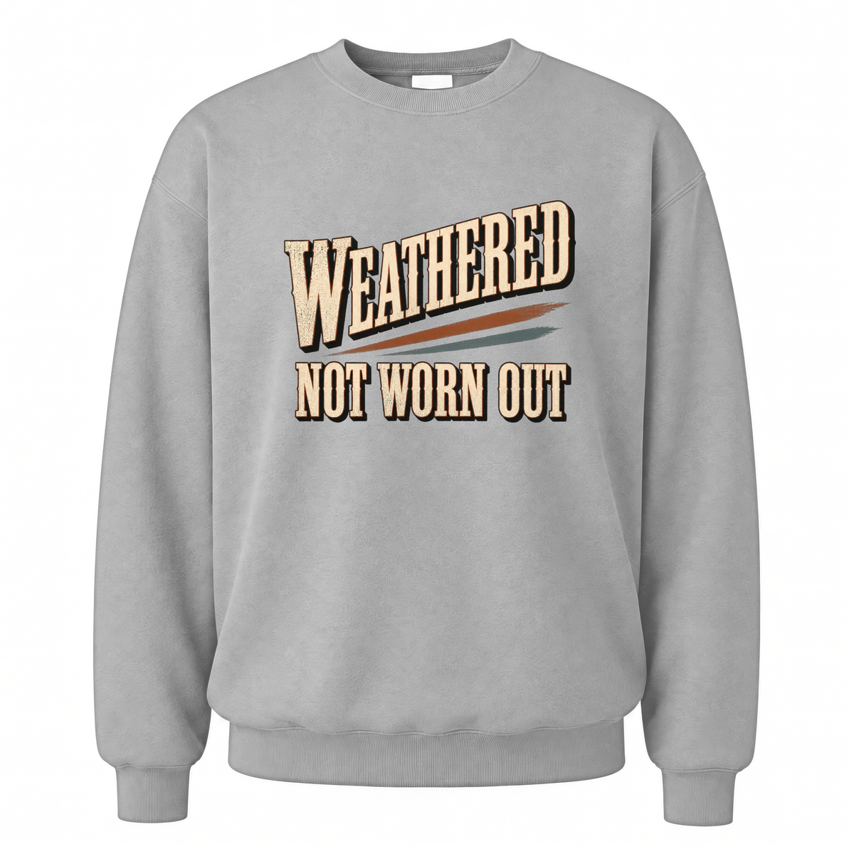 Sport Grey vintage sweatshirt with Weathered Not Worn Out printed front design