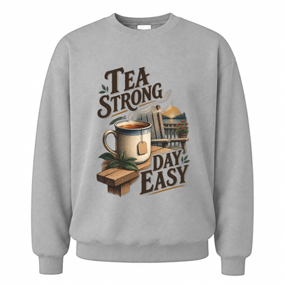 Sport Grey vintage sweatshirt with Tea Strong Day Easy printed front design