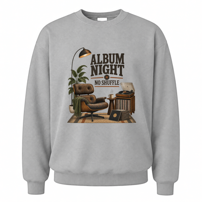 Sport Grey vintage sweatshirt with Album Night. No Shuffle printed front design