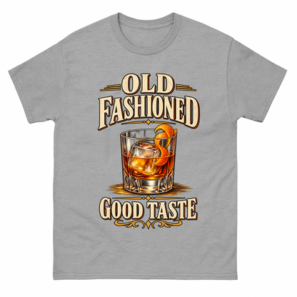 Sport Grey vintage t-shirt with Old Fashioned Good Taste printed front design