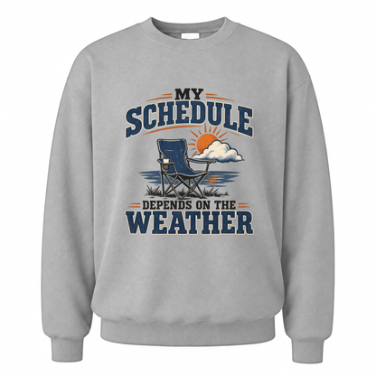 Sport Grey vintage sweatshirt with My Schedule Depends On The Weather printed front design
