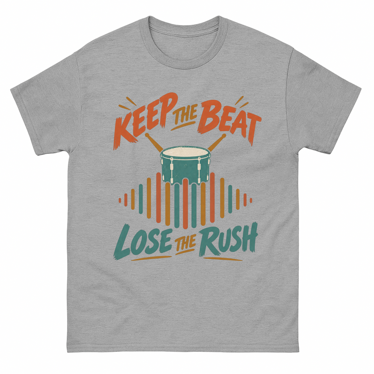 Sport Grey vintage t-shirt with Keep The Beat. Lose The Rush printed front design