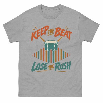 Sport Grey vintage t-shirt with Keep The Beat. Lose The Rush printed front design