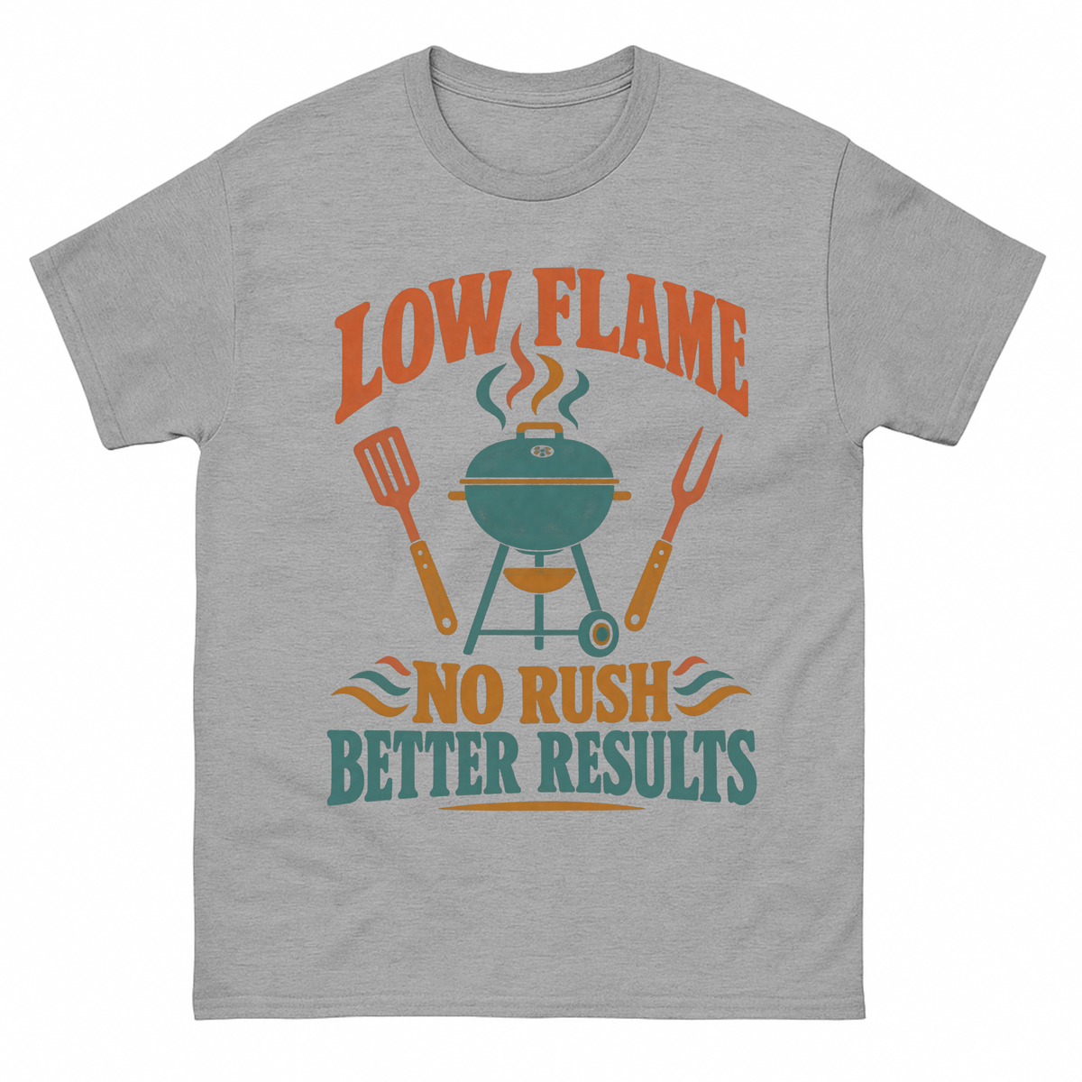 Sport Grey vintage t-shirt with Low Flame. No Rush Better Results printed front design