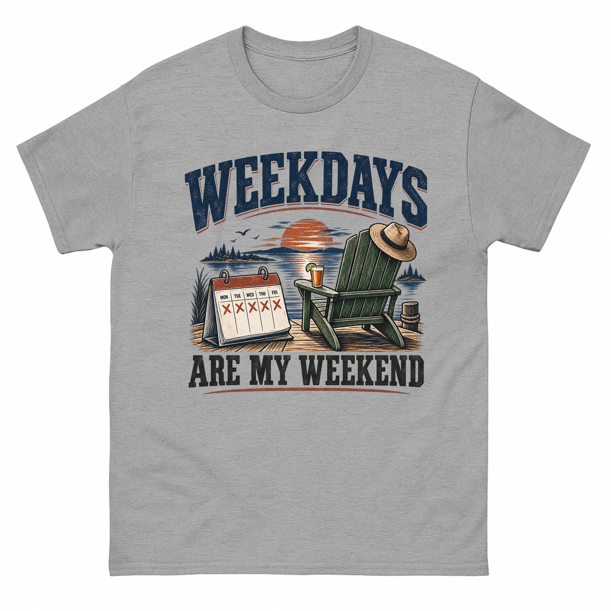 Sport Grey vintage t-shirt with Weekdays Are My Weekend printed front design