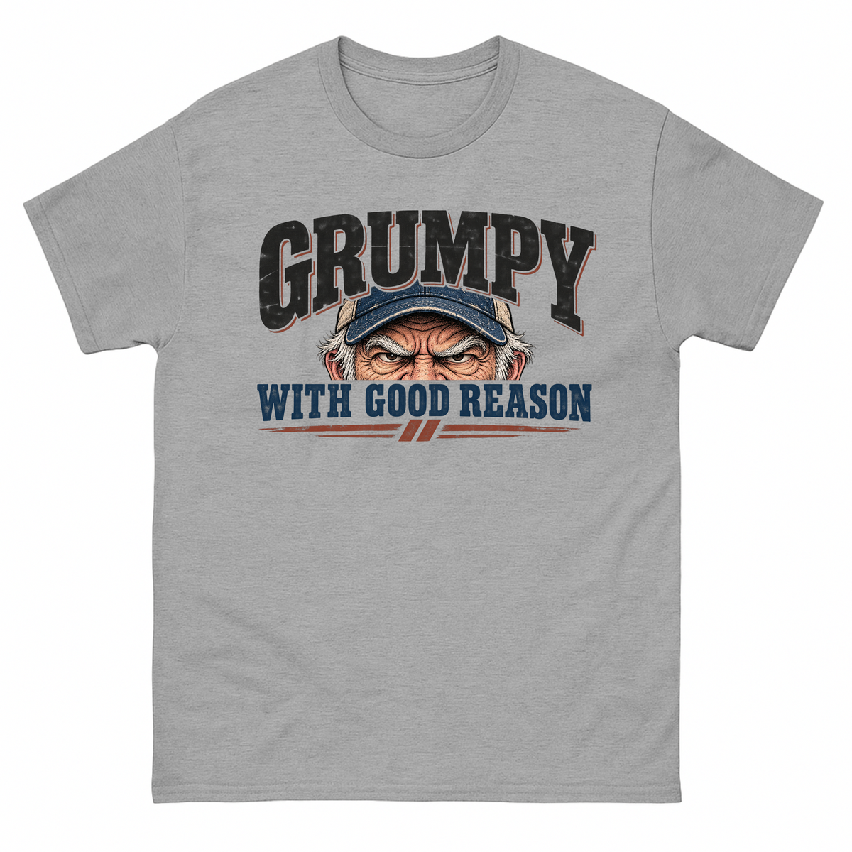 Sport Grey vintage t-shirt with Grumpy With Good Reason printed front design