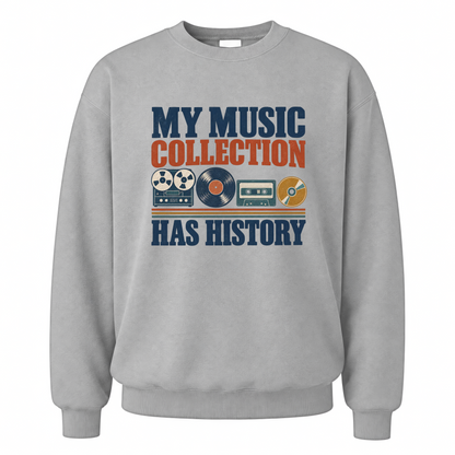 Sport Grey vintage sweatshirt with My Music Collection Has History printed front design