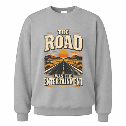 Sport Grey vintage sweatshirt with The Road Was The Entertainment printed front design