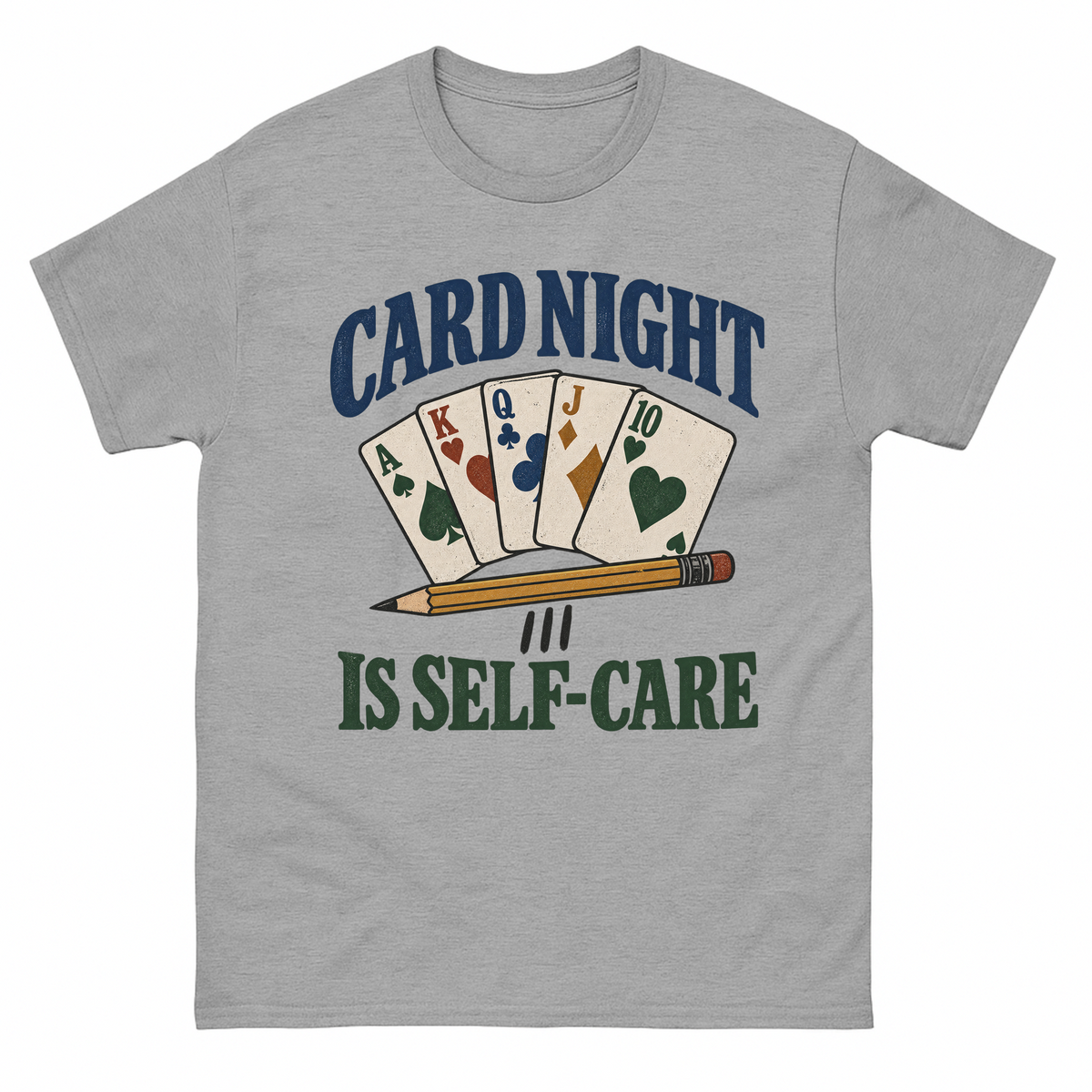 Sport Grey vintage t-shirt with Card Night Is Self-Care printed front design