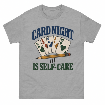 Sport Grey vintage t-shirt with Card Night Is Self-Care printed front design
