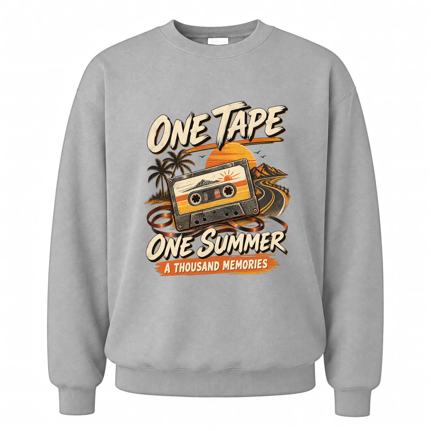 Sport Grey vintage sweatshirt with One Tape One Summer A Thousand Memories printed front design