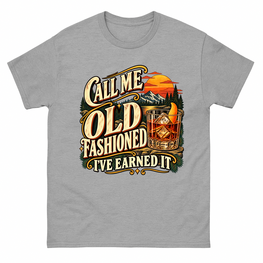 Sport Grey vintage t-shirt with Call Me Old Fashioned. I've Earned It printed front design