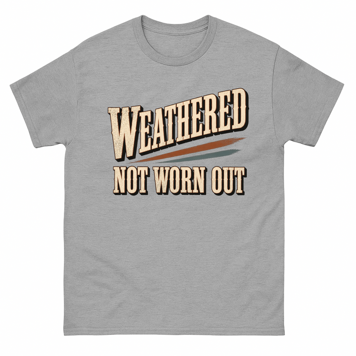 Sport Grey vintage t-shirt with Weathered Not Worn Out printed front design