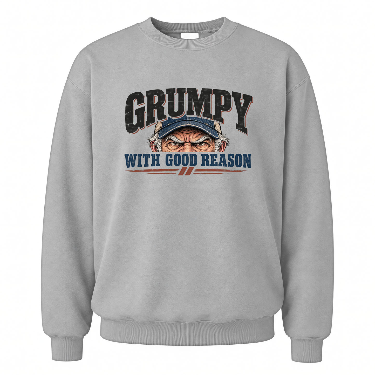 Sport Grey vintage sweatshirt with Grumpy With Good Reason printed front design