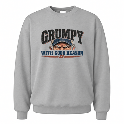 Sport Grey vintage sweatshirt with Grumpy With Good Reason printed front design