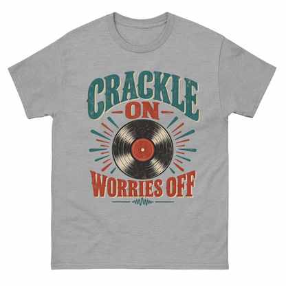 Sport Grey vintage t-shirt with Crackle On Worries Off printed front design