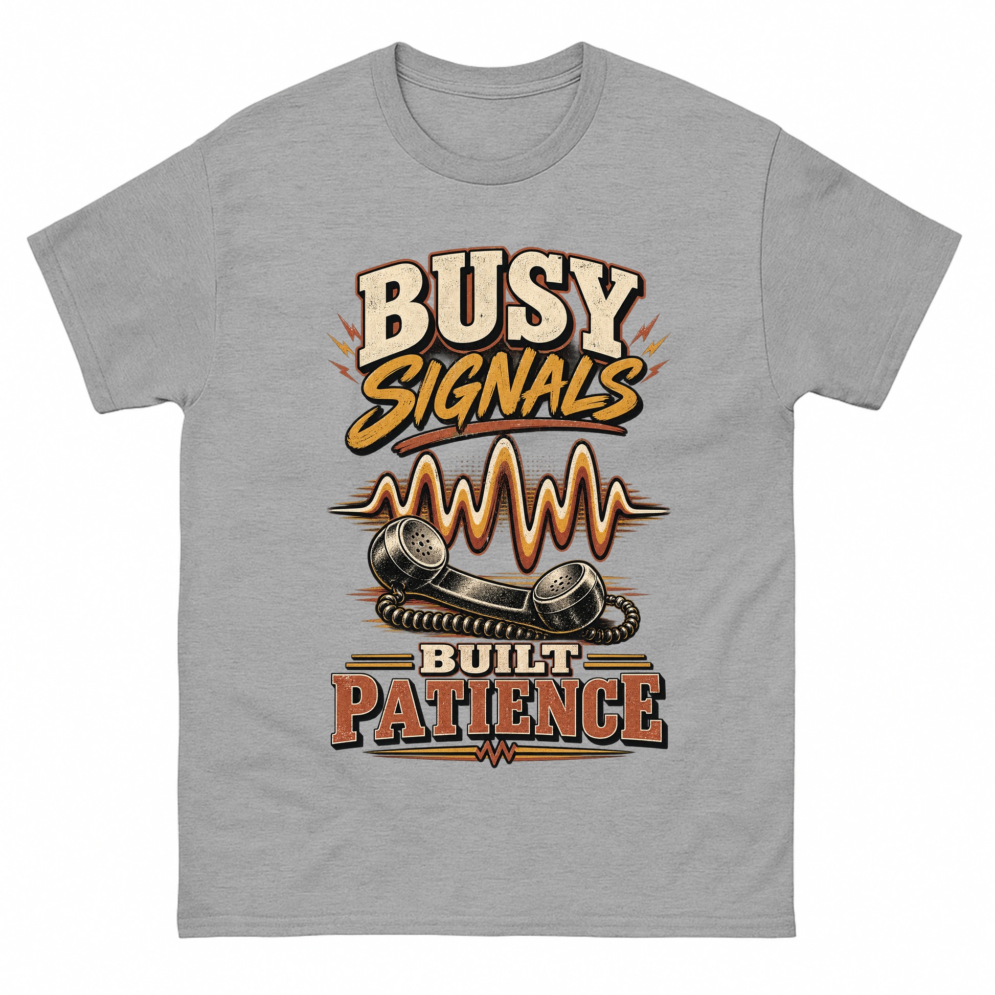 Sport Grey vintage t-shirt with Busy Signals Built Patience printed front design