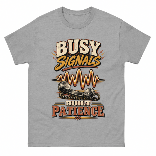 Sport Grey vintage t-shirt with Busy Signals Built Patience printed front design
