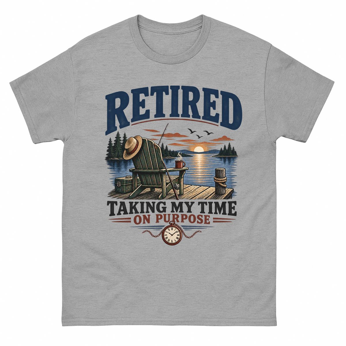Sport Grey vintage t-shirt with Retired Taking My Time On Purpose Taking My Time On Purpose printed front design