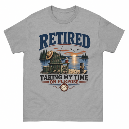 Sport Grey vintage t-shirt with Retired Taking My Time On Purpose Taking My Time On Purpose printed front design