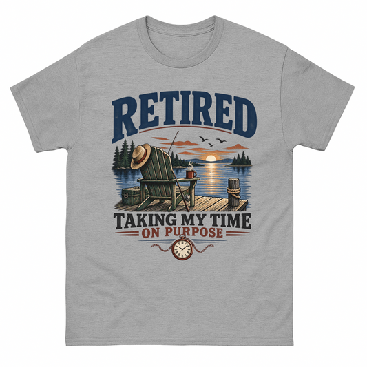 Sport Grey vintage t-shirt with Retired Taking My Time On Purpose Taking My Time On Purpose printed front design