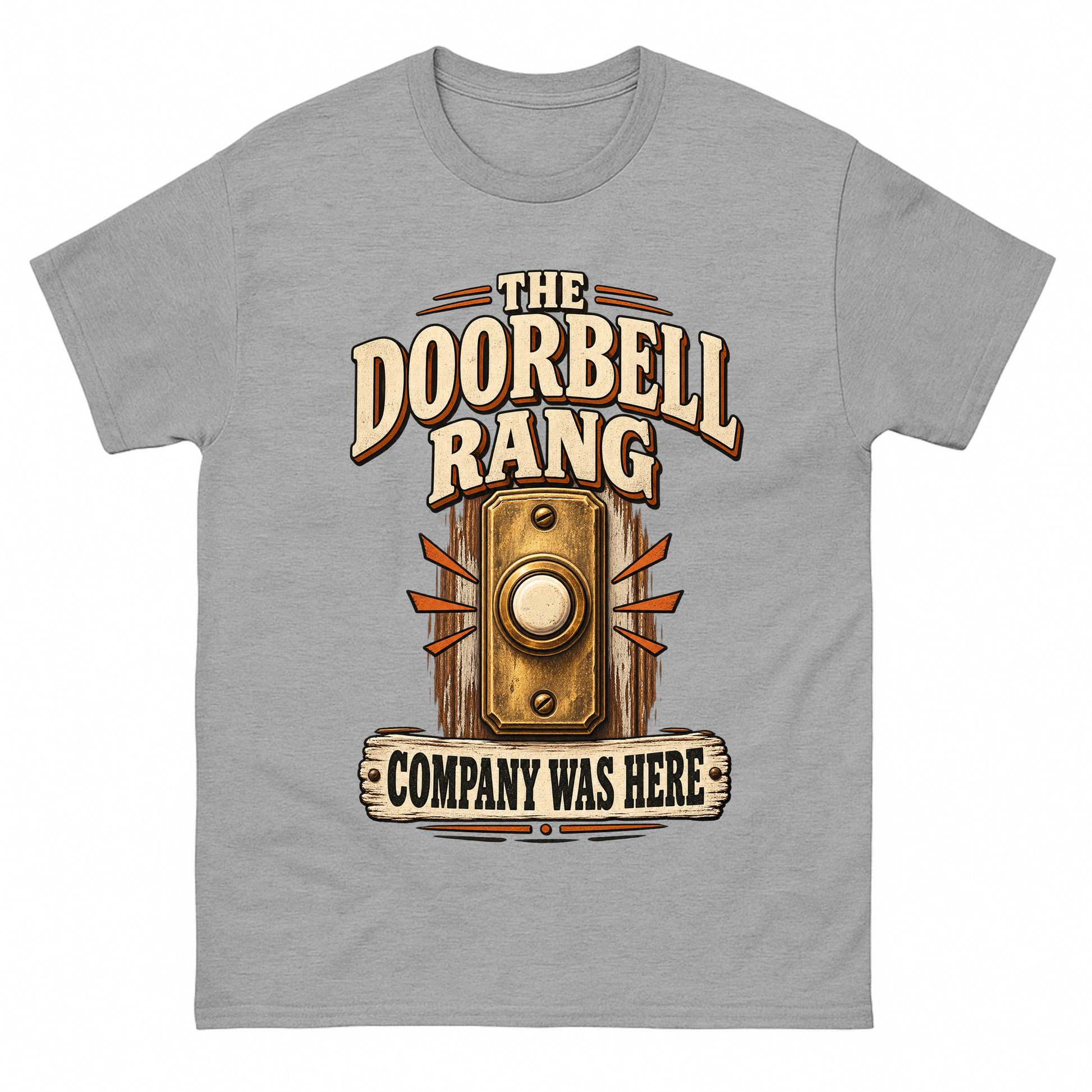 Sport Grey vintage t-shirt with The Doorbell Rang Company Was Here printed front design
