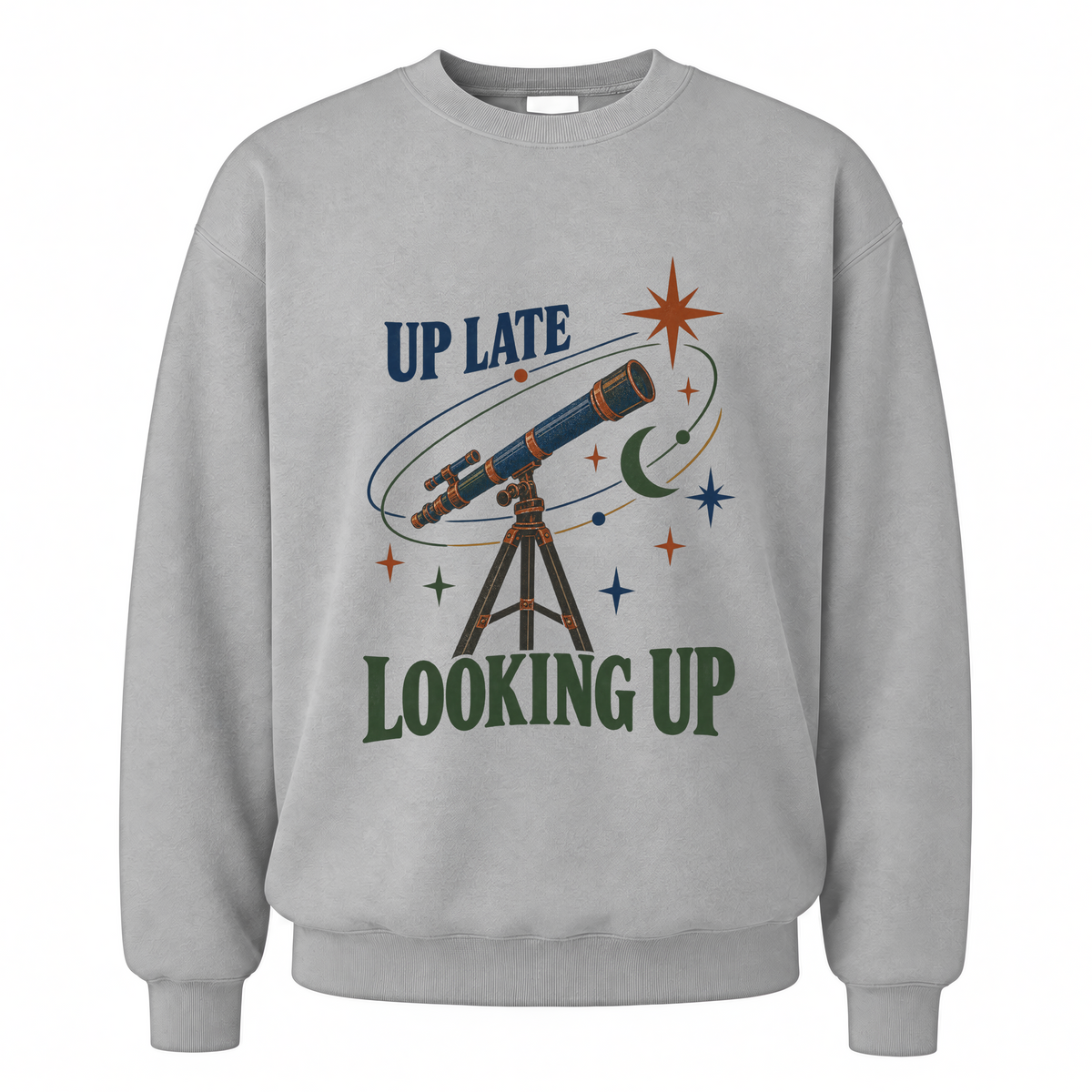 Sport Grey vintage sweatshirt with Up Late Looking Up printed front design