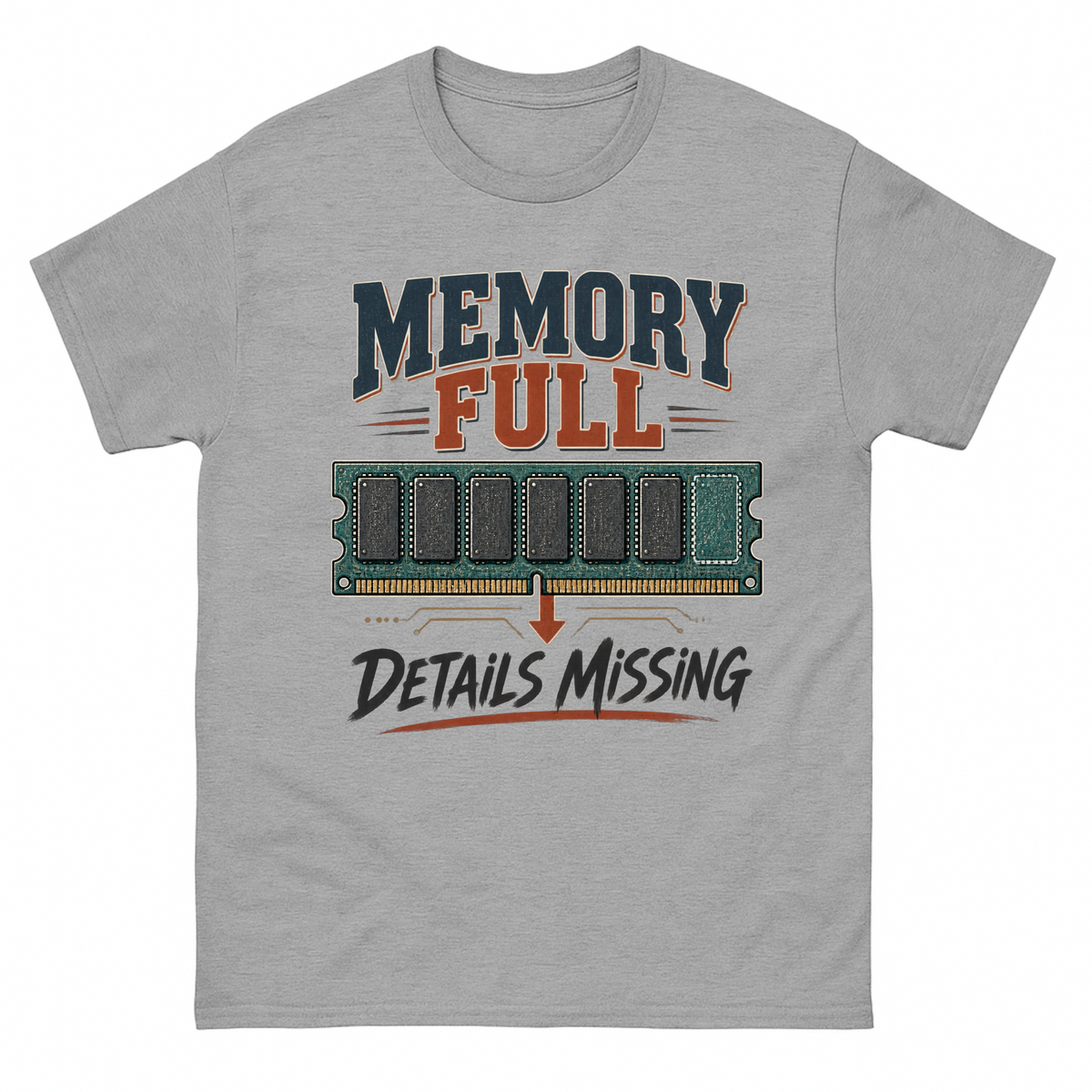 Sport Grey vintage t-shirt with Memory Full Details Missing printed front design