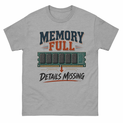 Sport Grey vintage t-shirt with Memory Full Details Missing printed front design