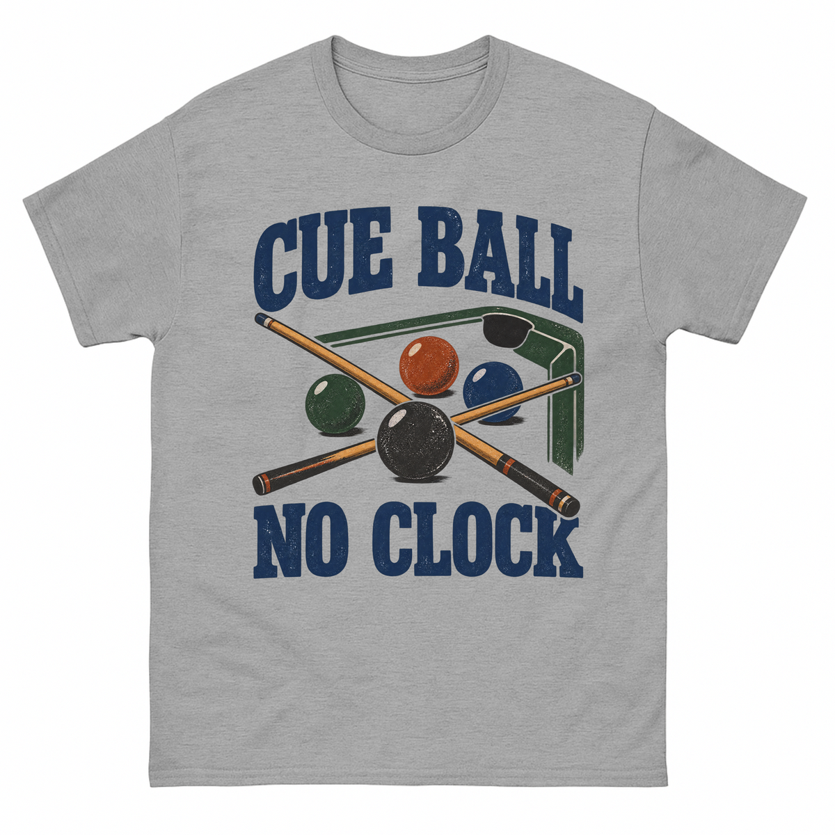 Sport Grey vintage t-shirt with Cue Ball No Clock printed front design
