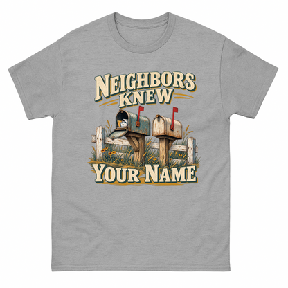 Sport Grey vintage t-shirt with Neighbors Knew Your Name printed front design
