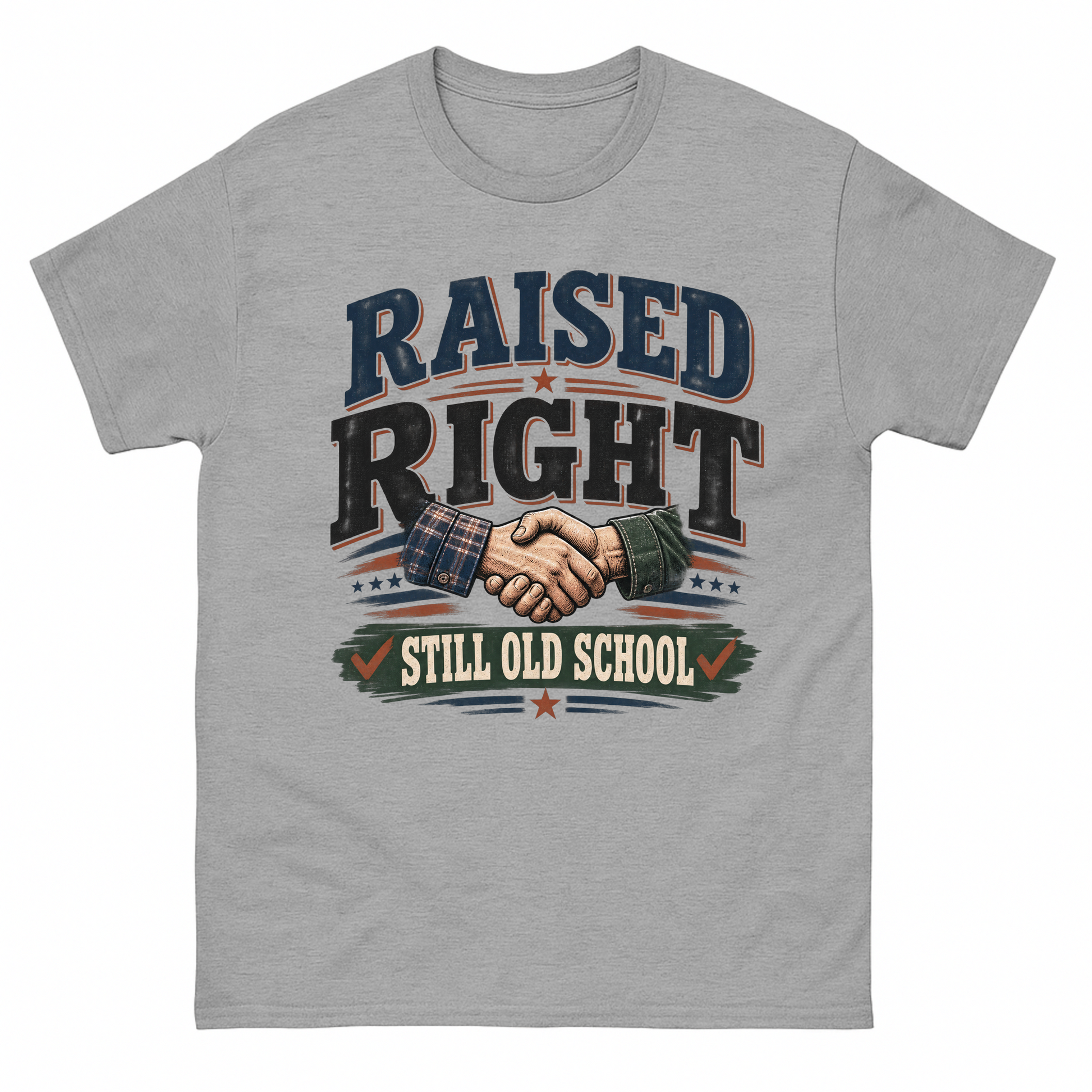 Sport Grey vintage t-shirt with Raised Right Still Old School printed front design