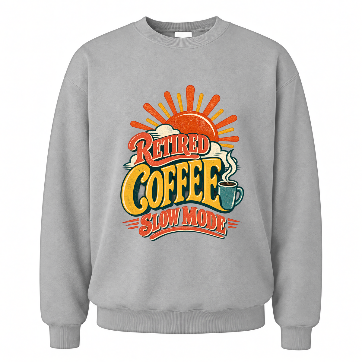 Sport Grey vintage sweatshirt with Retired Coffee Slow Mode printed front design
