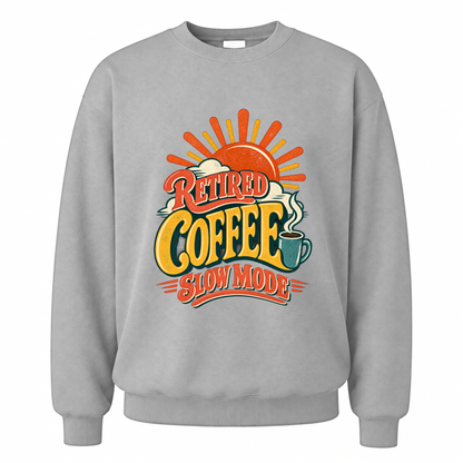 Sport Grey vintage sweatshirt with Retired Coffee Slow Mode printed front design