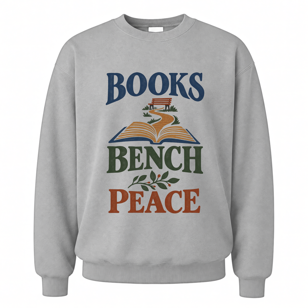 Sport Grey vintage sweatshirt with Books Bench Peace printed front design