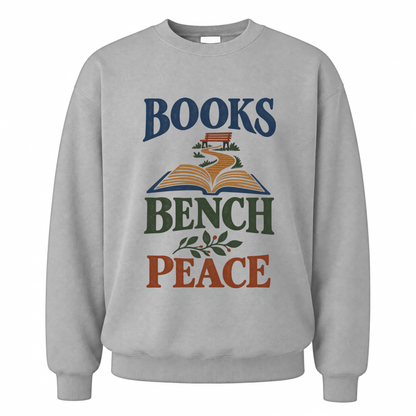Sport Grey vintage sweatshirt with Books Bench Peace printed front design