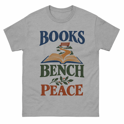 Sport Grey vintage t-shirt with Books Bench Peace printed front design