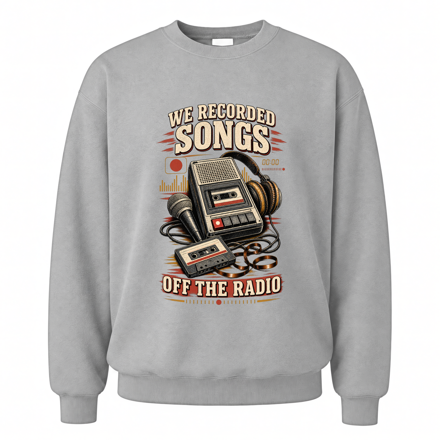 Sport Grey vintage sweatshirt with We Recorded Songs Off The Radio printed front design