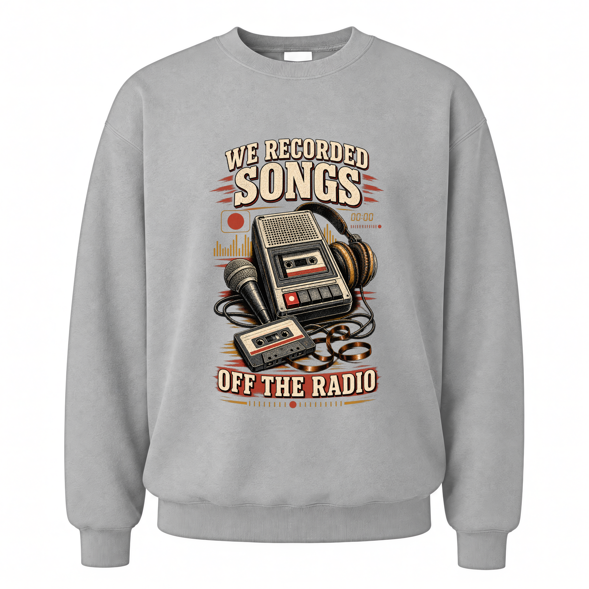Sport Grey vintage sweatshirt with We Recorded Songs Off The Radio printed front design