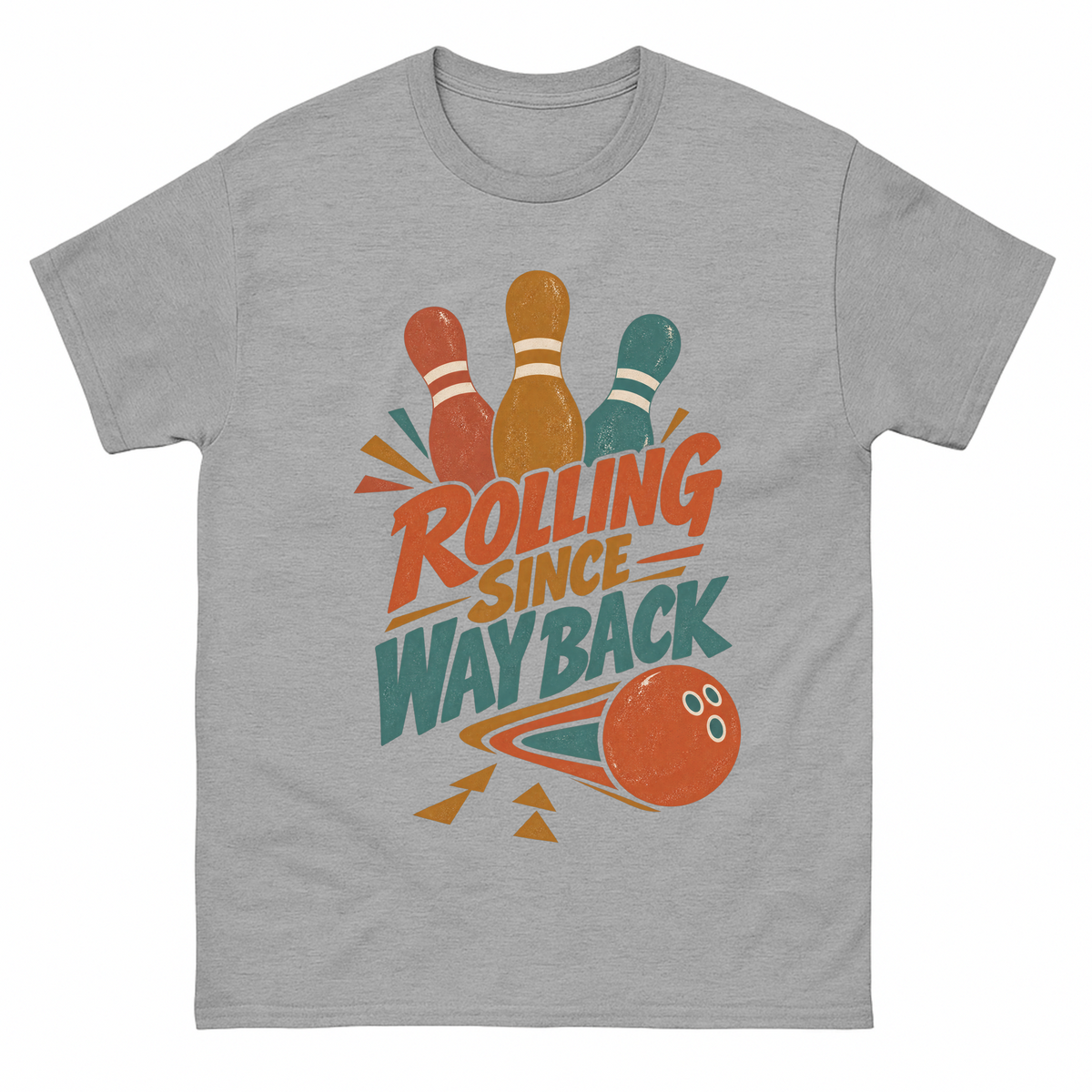 Sport Grey vintage t-shirt with Bowling Since Way Back printed front design