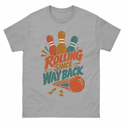 Sport Grey vintage t-shirt with Bowling Since Way Back printed front design