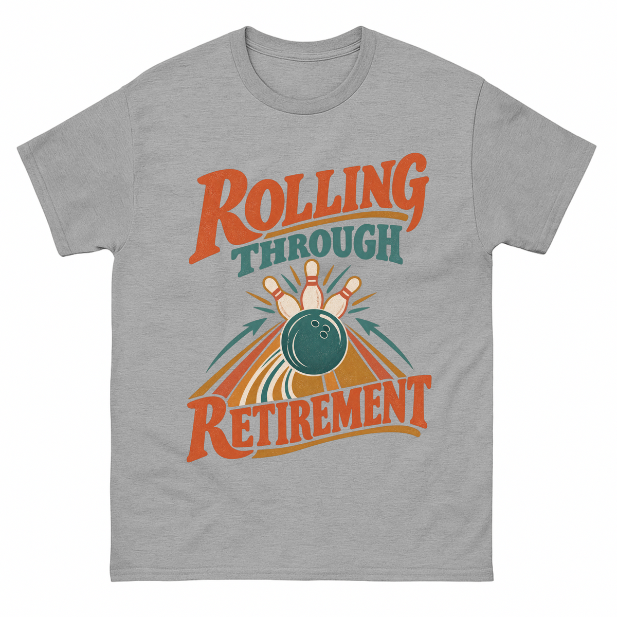 Sport Grey vintage t-shirt with Rolling Through Retirement printed front design