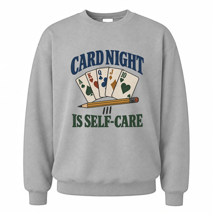 Sport Grey vintage sweatshirt with Card Night Is Self-Care printed front design