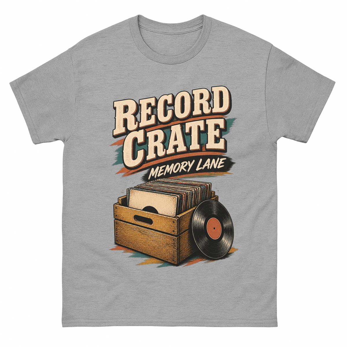 Sport Grey vintage t-shirt with Record Crate Memory Lane printed front design