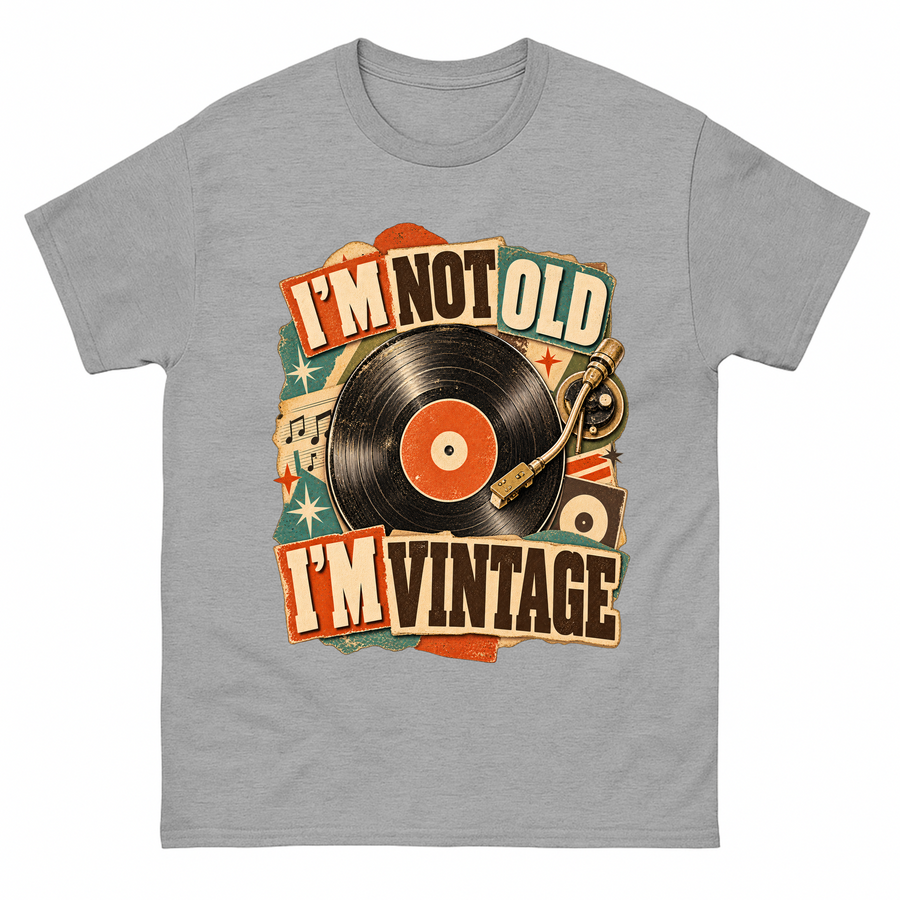 Sport Grey vintage t-shirt with I'm Not Old. I'm Vintage printed front design