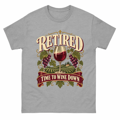 Sport Grey vintage t-shirt with Retired Time To Wine Down printed front design