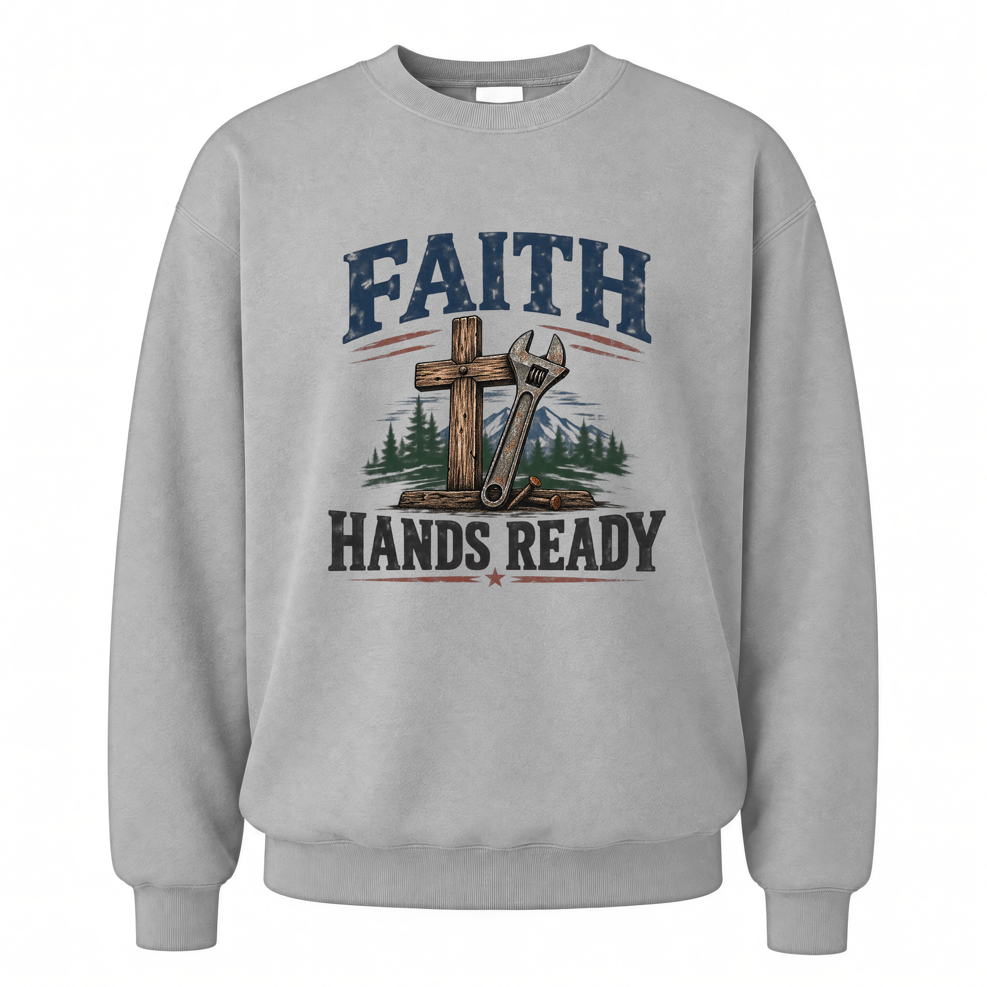 Sport Grey vintage sweatshirt with Faith Hands Ready printed front design